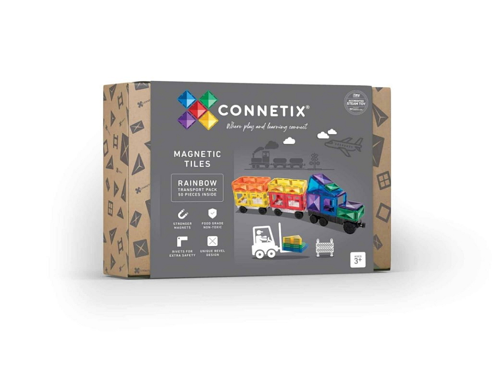 Connetix magnetická stavebnica - Rainbow Transport Pack 50 kusov
