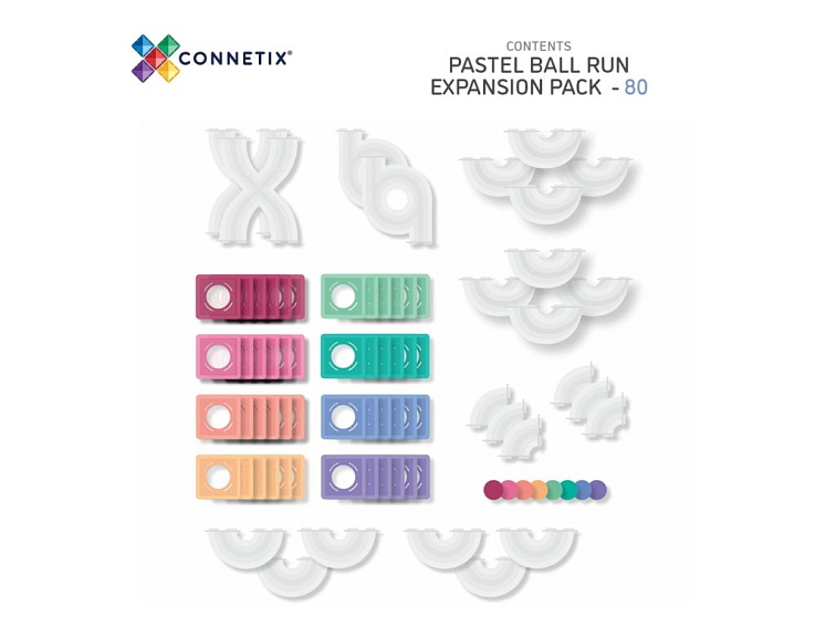 Connetix magnetická stavebnica - Pastel Ball Run Expansion Pack 80 ks