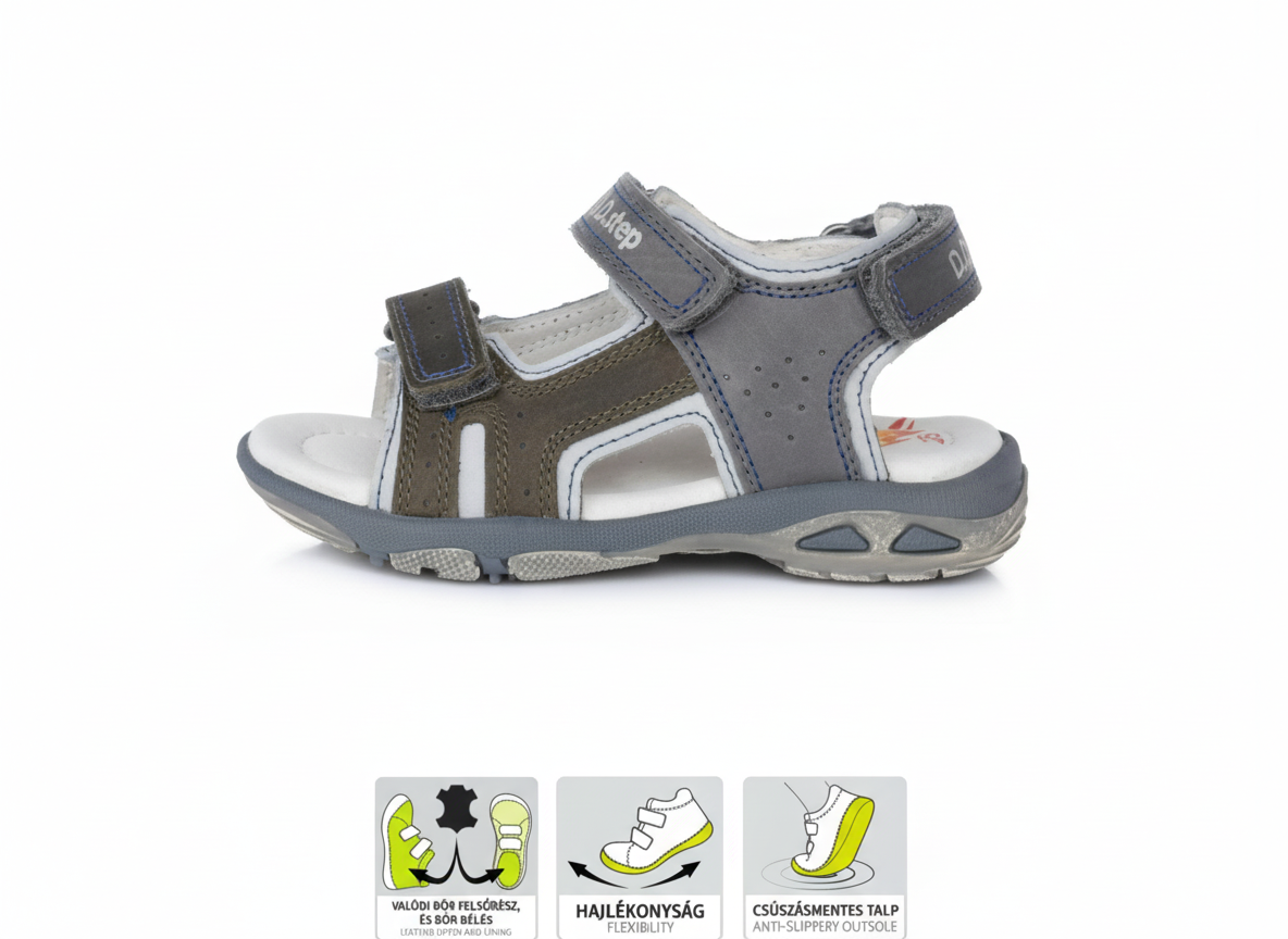 D.D. Step - Detské chlapčenské sandálky Basic - Dark Grey