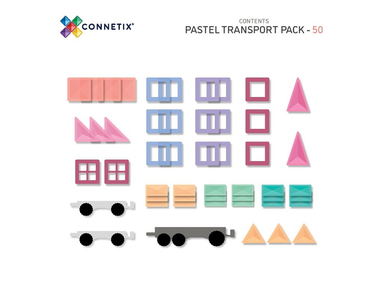 Connetix magnetická stavebnica - Pastel Transport Pack 50 ks