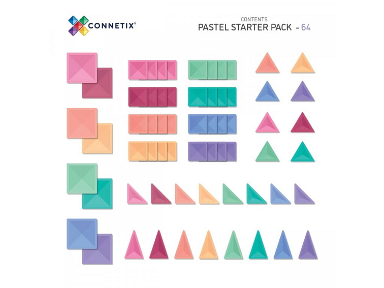 Connetix magnetická stavebnica - Pastel Starter Pack 64 kusov