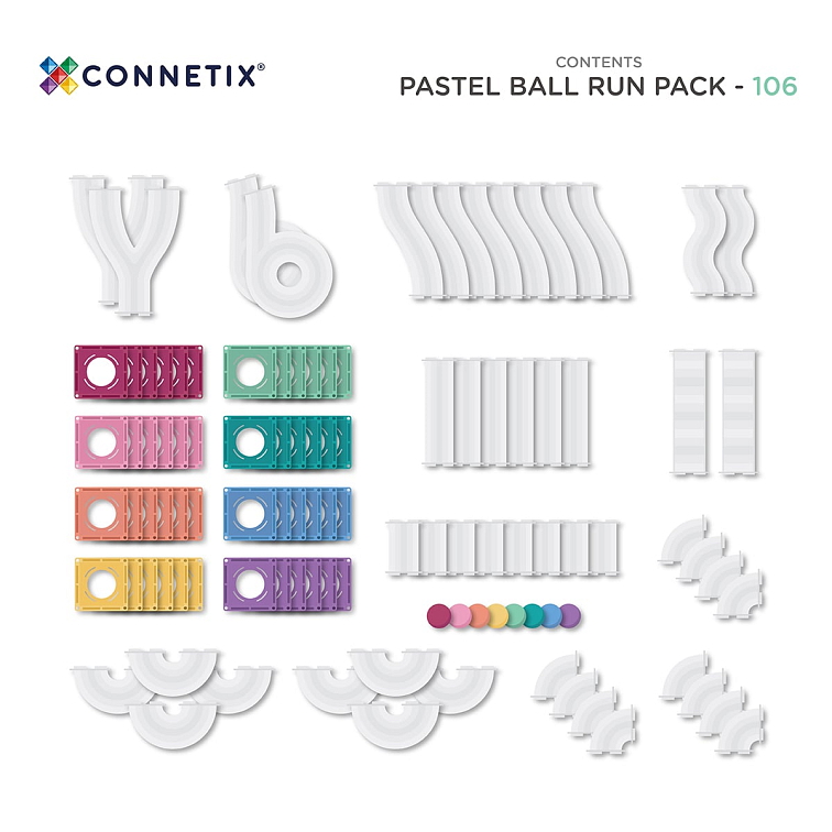 Connetix magnetická stavebnica - Pastel Ball Run Pack 106 kusov