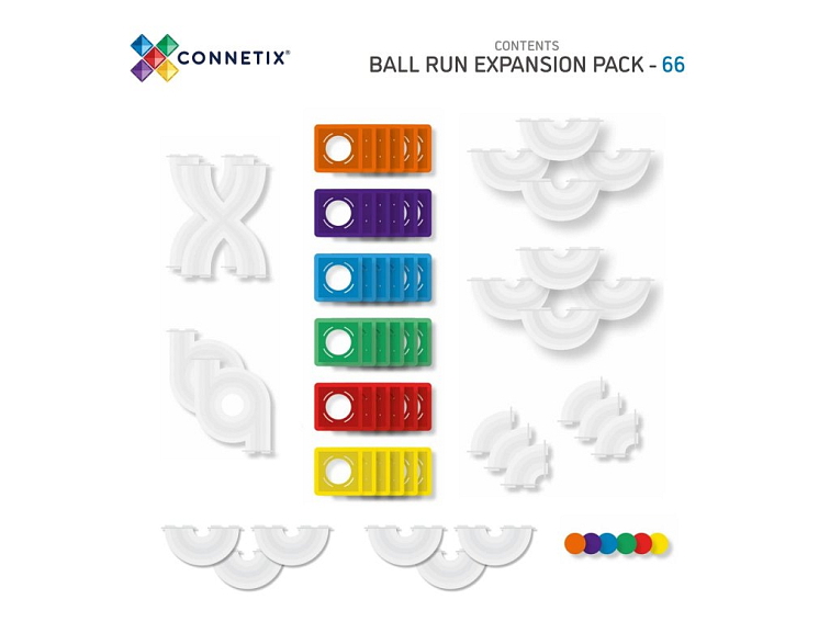 Connetix magnetická stavebnica - Rainbow Ball Run Expansion Pack 66 kusov