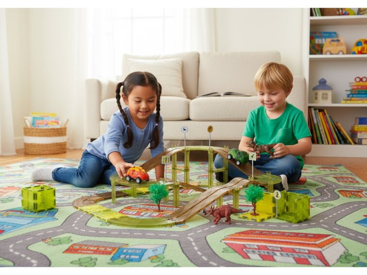 Magnetická závodná dráha Oplo Toys - DINO 80 KS
