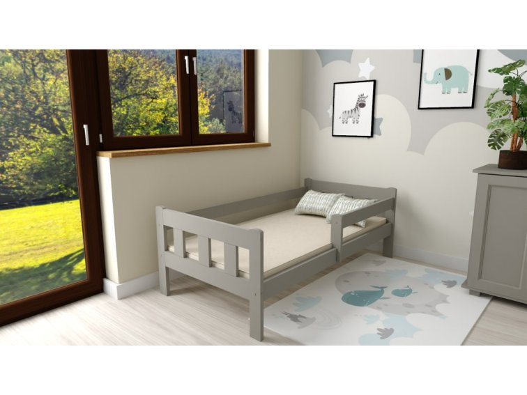 Dětská postel z masivu Martin 90x200 cm šedá + pěnová matrace