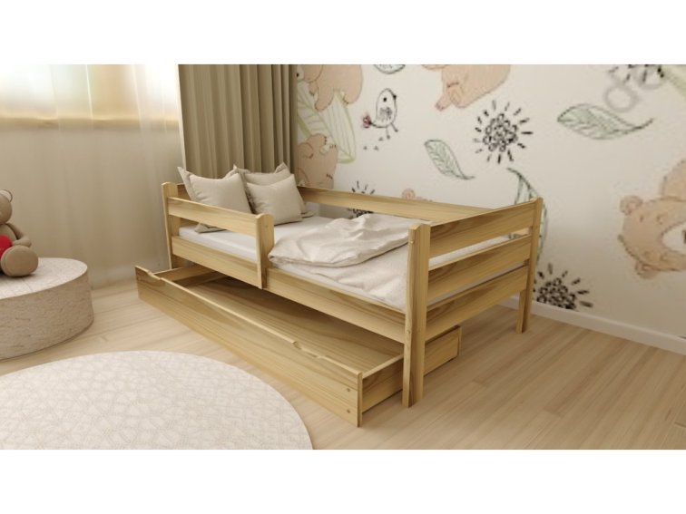 Dětská postel z masivu Eda 90x200 cm Přírodní + šuplík + pěnová matrace