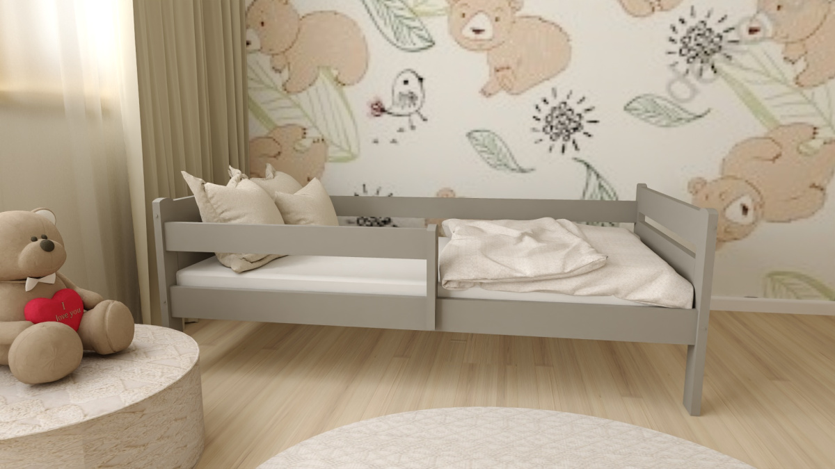 DĚTSKÁ POSTEL Z MASIVU EDA 80x160 CM – ŠEDÁ + PĚNOVÁ MATRACE + ROŠT ZDARMA