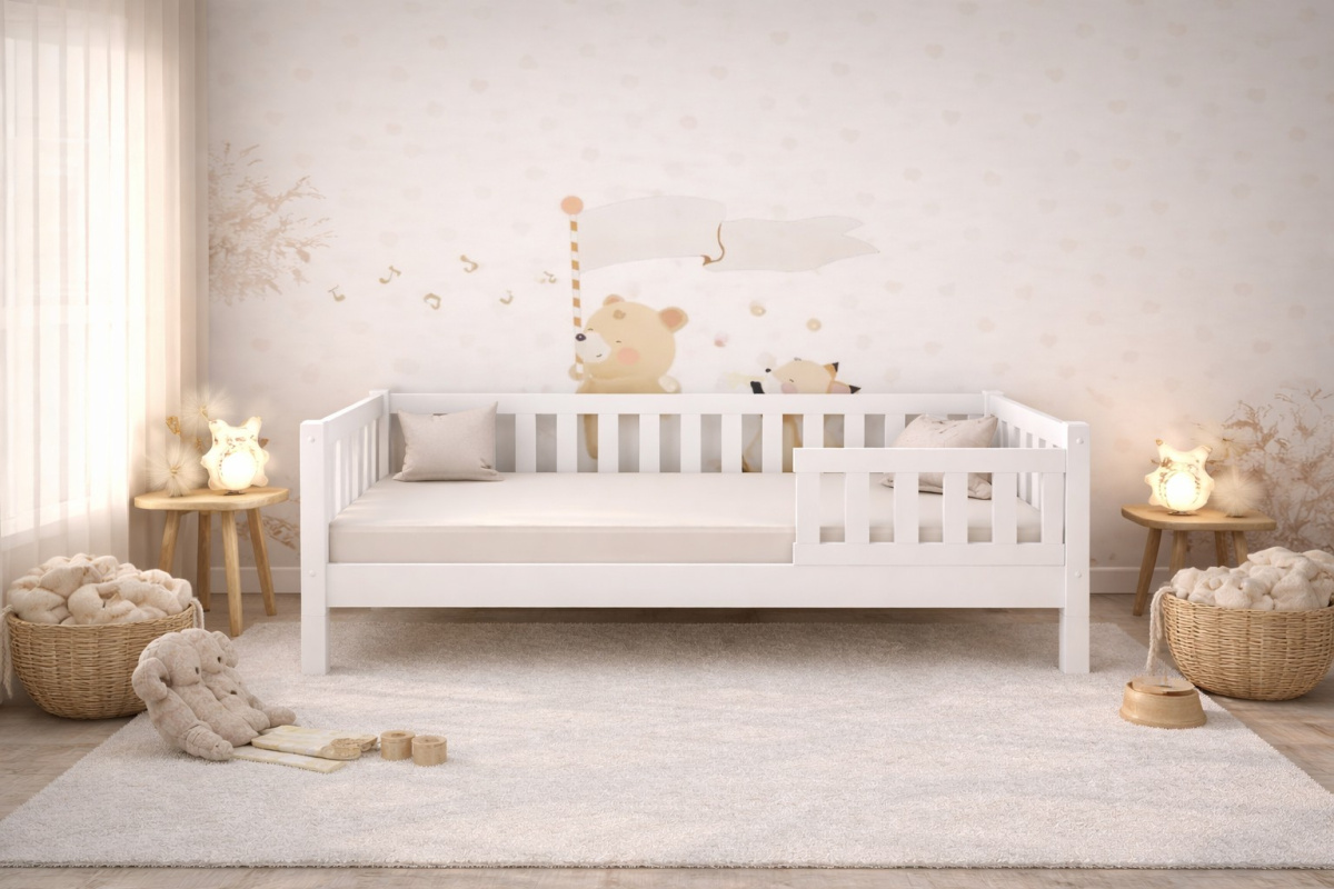 DŘEVĚNÁ MONTESSORI POSTEL LULU PLUS 80x200 BÍLÁ + ROŠT ZDARMA
