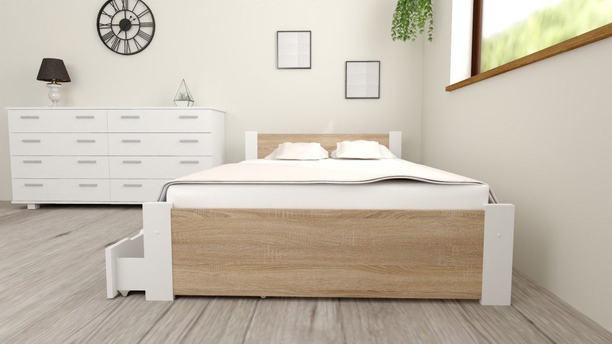 POSTEL D3 120x200 DUB SONOMA SE ZÁSUVKOU A PĚNOVOU MATRACÍ + ROŠT ZDARMA