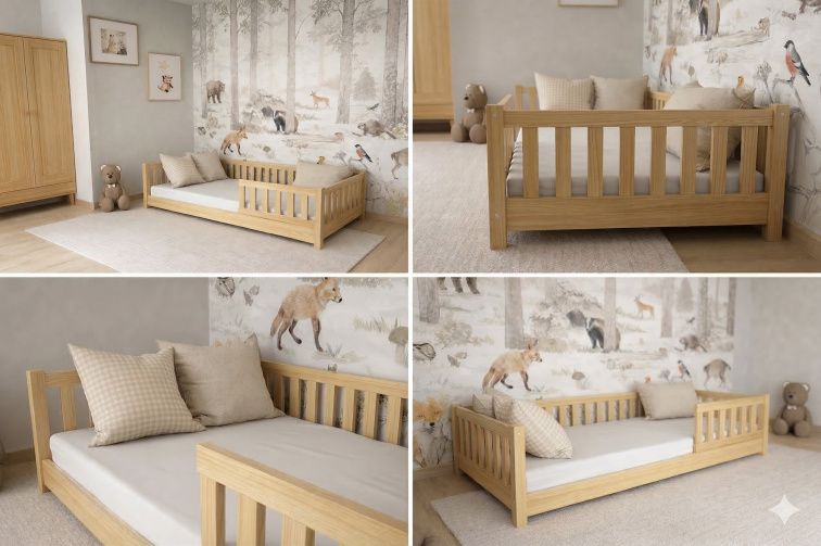 DĚTSKÁ POSTEL MONTESSORI BOROVICE 80x200 + RÁM ZDARMA