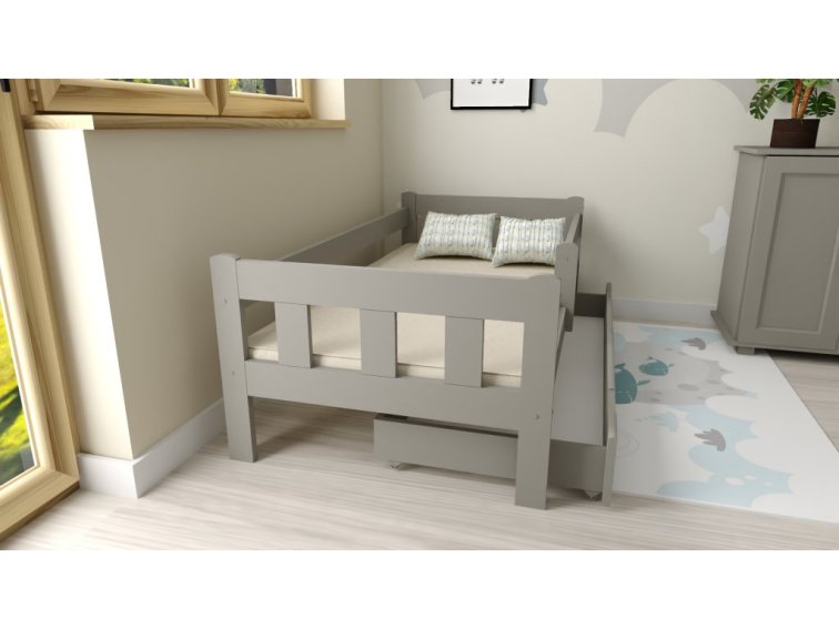 Dětská postel z masivu Martin 90x200 cm Šedá + šuplík