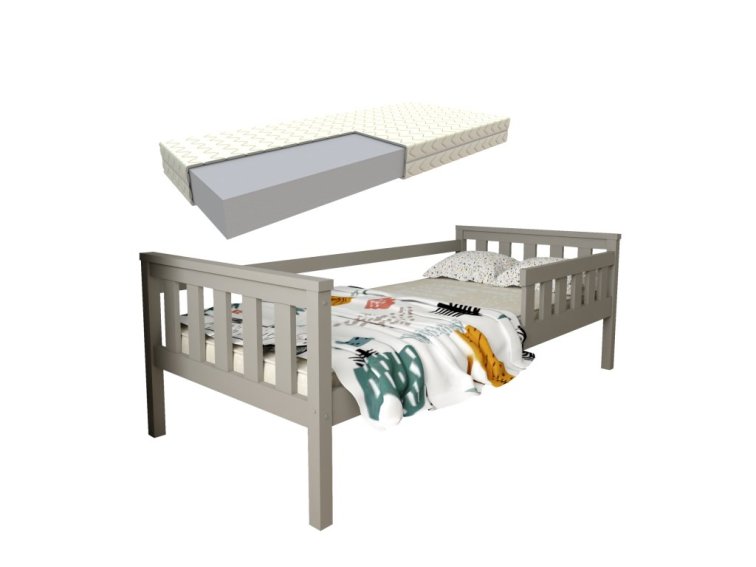 Dětská postel z masivu Mike 80x160 cm Šedá + pěnová matrace