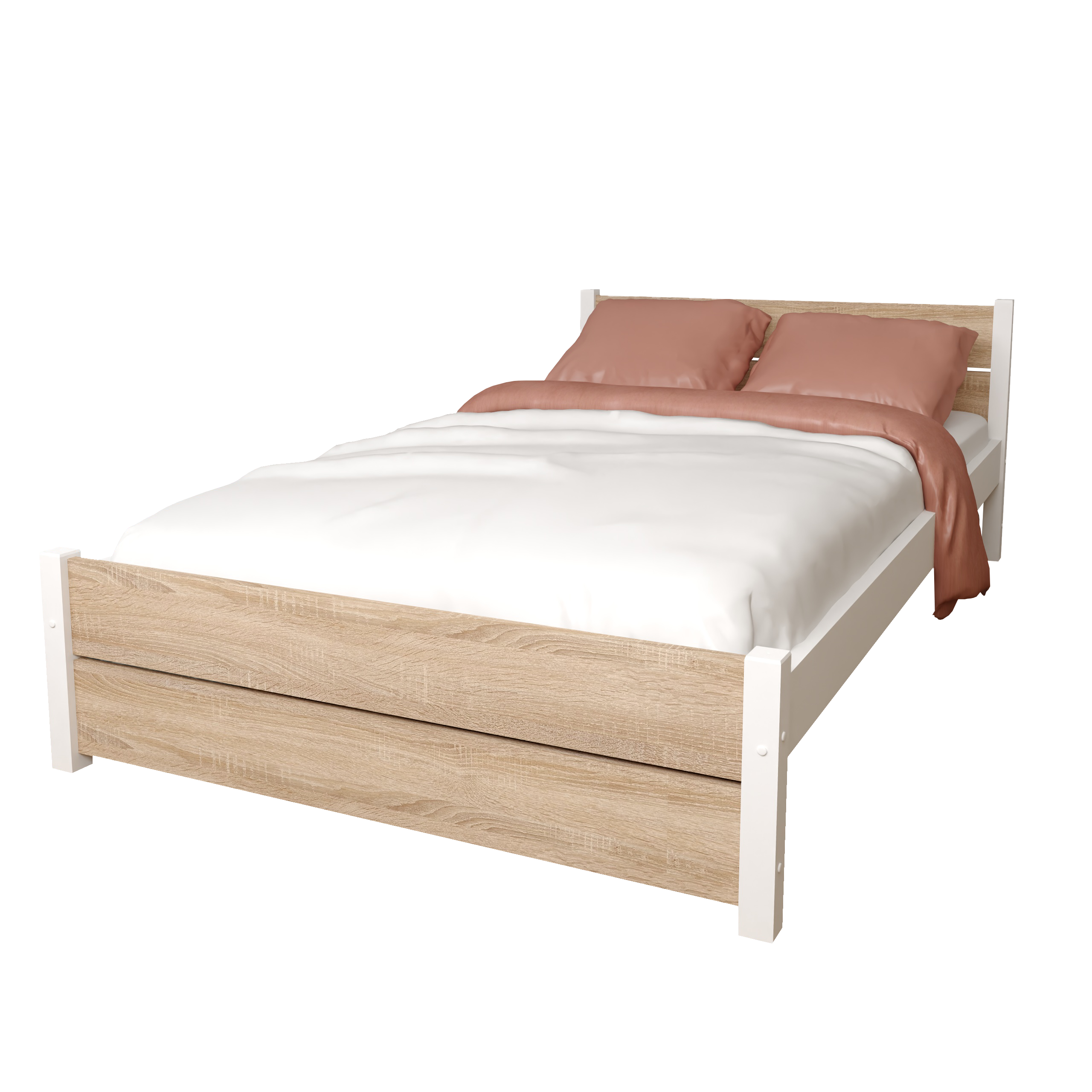 Postel z masivu Lapis 140x200 cm Bílá + Dub Sonoma