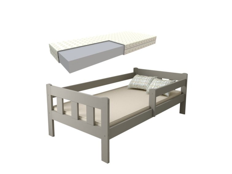 Dětská postel z masivu Martin 80x180 cm šedá + pěnová matrace