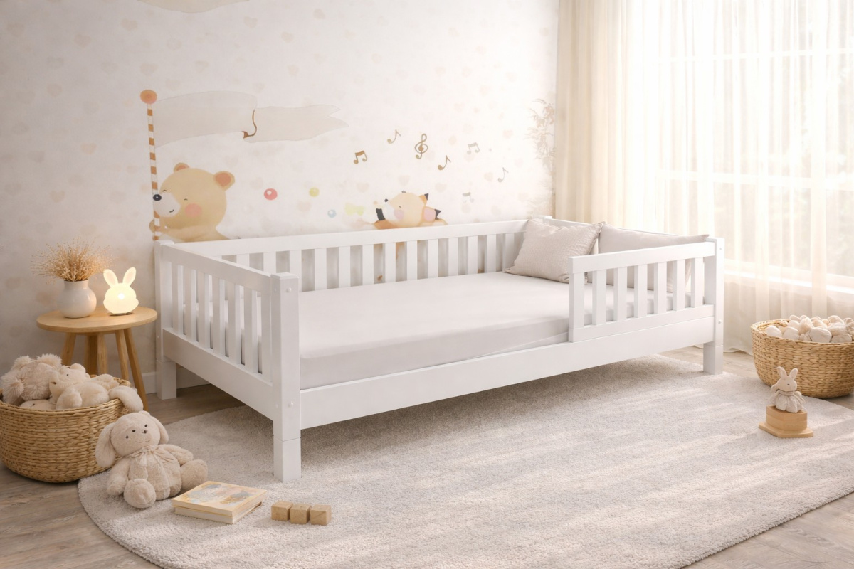 DŘEVĚNÁ MONTESSORI POSTEL LULU PLUS 80x200 BÍLÁ + ROŠT ZDARMA