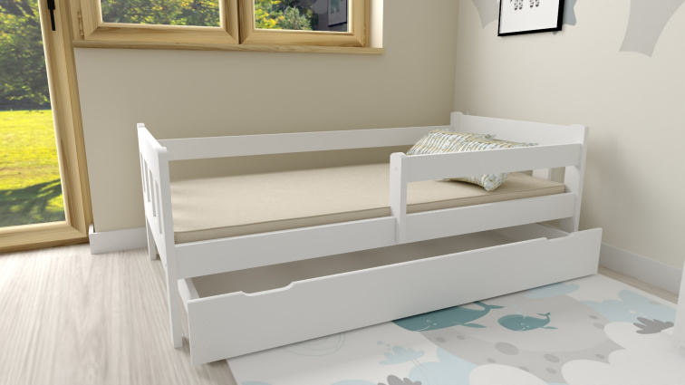 Dětská postel z masivu Martin 90x200 cm bílá + šuplík + pěnová matrace