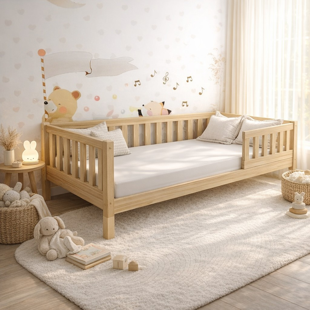 DŘEVĚNÁ MONTESSORI POSTEL LULU PLUS 80x180 BOROVICE + ROŠT ZDARMA
