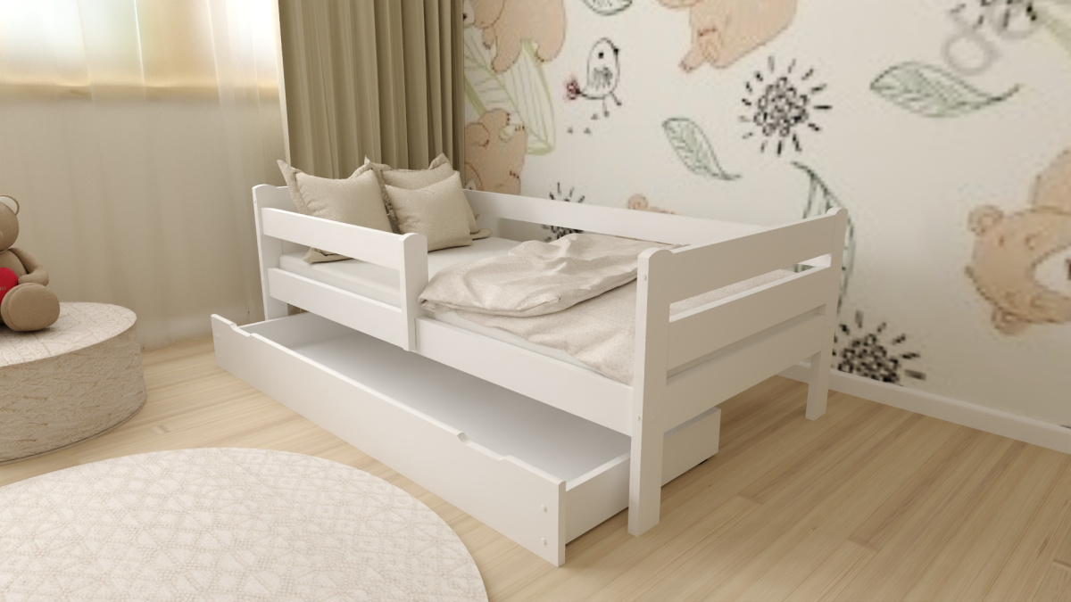 DĚTSKÁ POSTEL Z MASIVU EDA 90x200 CM – BÍLÁ + ZÁSUVKA
