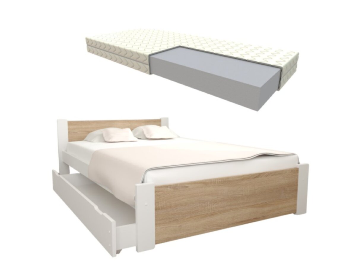 POSTEL D3 120x200 DUB SONOMA SE ZÁSUVKOU A PĚNOVOU MATRACÍ + ROŠT ZDARMA