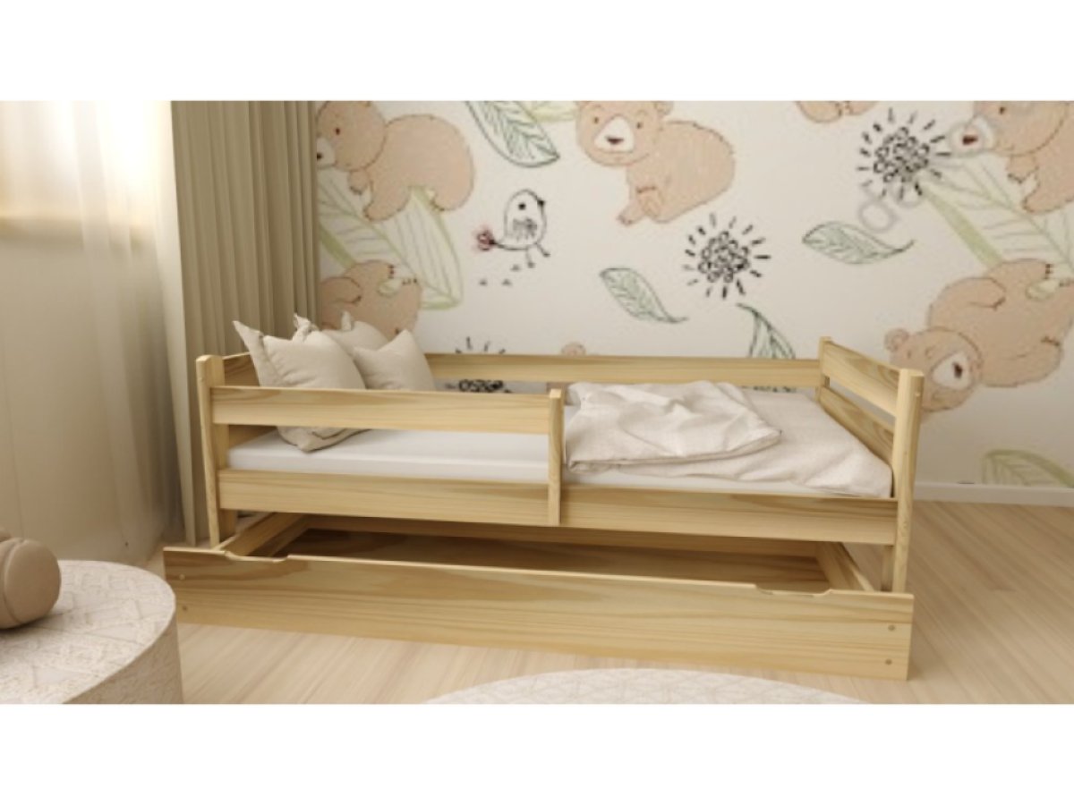 DĚTSKÁ POSTEL Z MASIVU EDA 80x160 CM – BOROVICE + ZÁSUVKA + PĚNOVÁ MATRACE + ROŠT ZDARMA