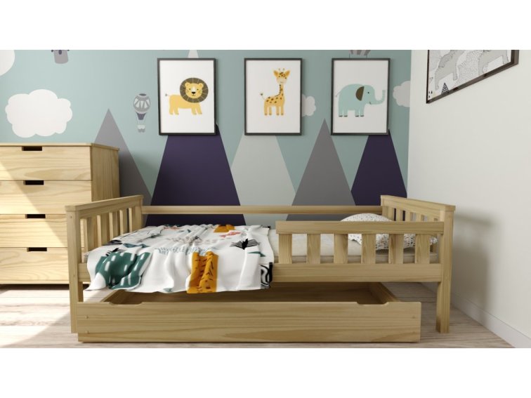 Dětská postel z masivu Mike 80x180 cm Přírodní + šuplík + pěnová matrace