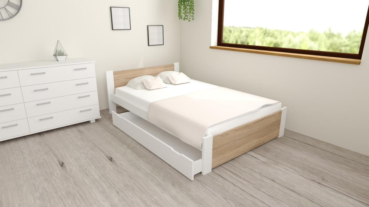 POSTEL D3 120x200 DUB SONOMA SE ZÁSUVKOU A PĚNOVOU MATRACÍ + ROŠT ZDARMA