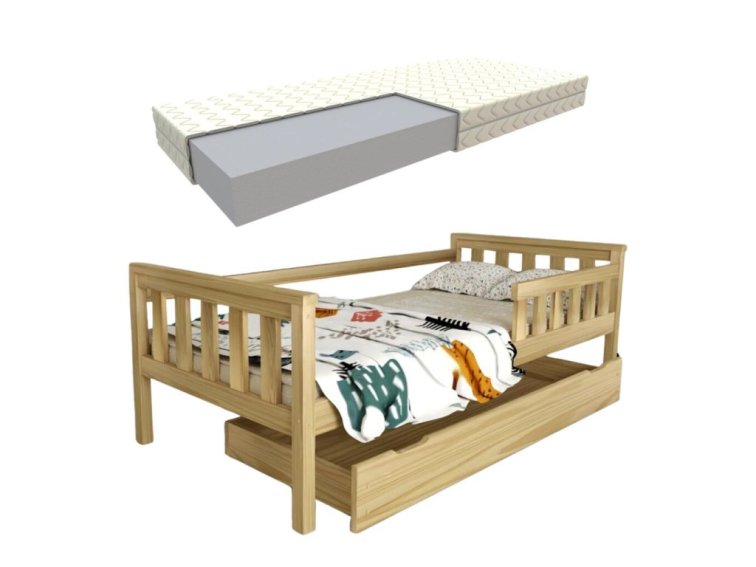 Dětská postel z masivu Mike 80x180 cm Přírodní + šuplík + pěnová matrace