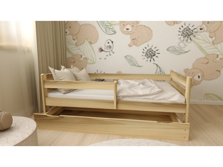 Dětská postel z masivu Eda 80x200 cm Přírodní + šuplík + pěnová matrace