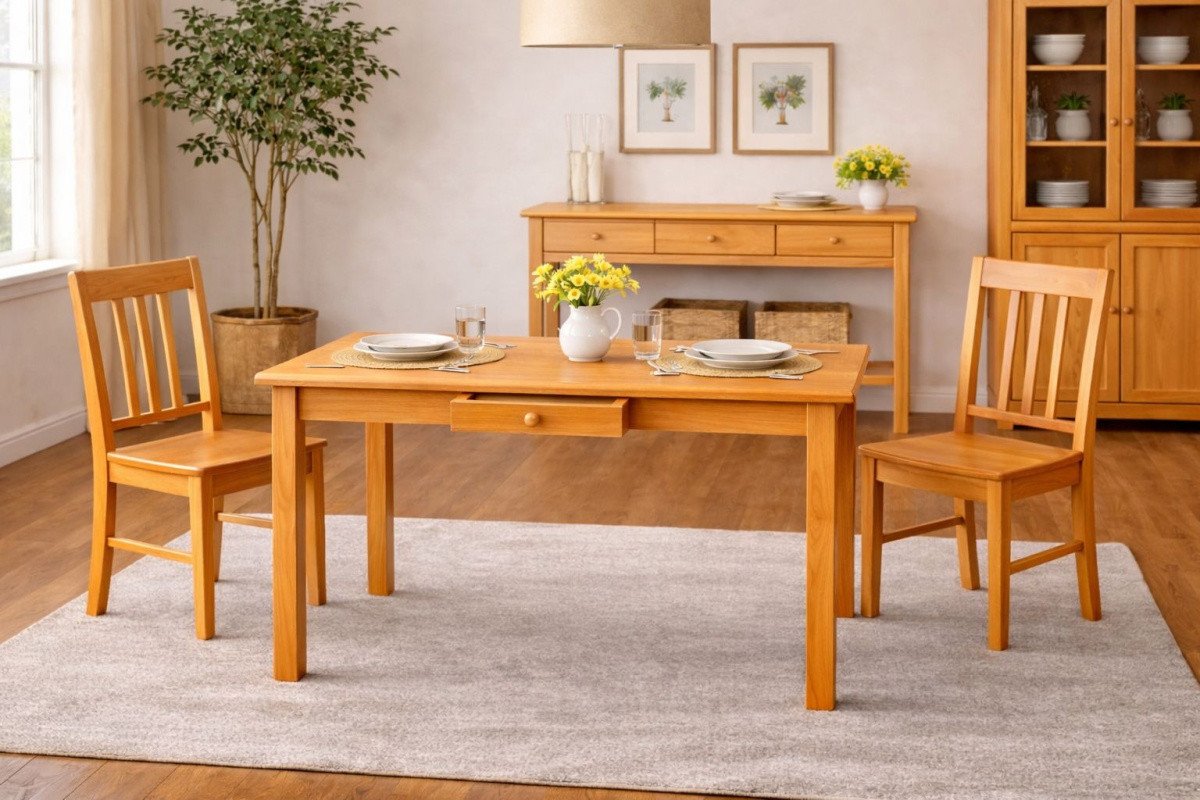DŘEVĚNÝ STŮL SE ZÁSUVKOU Z BOROVICE 150x75 – OLŠE