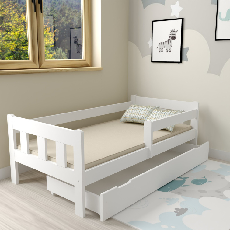 Dětská postel z masivu Martin 80x180 cm bílá + šuplík