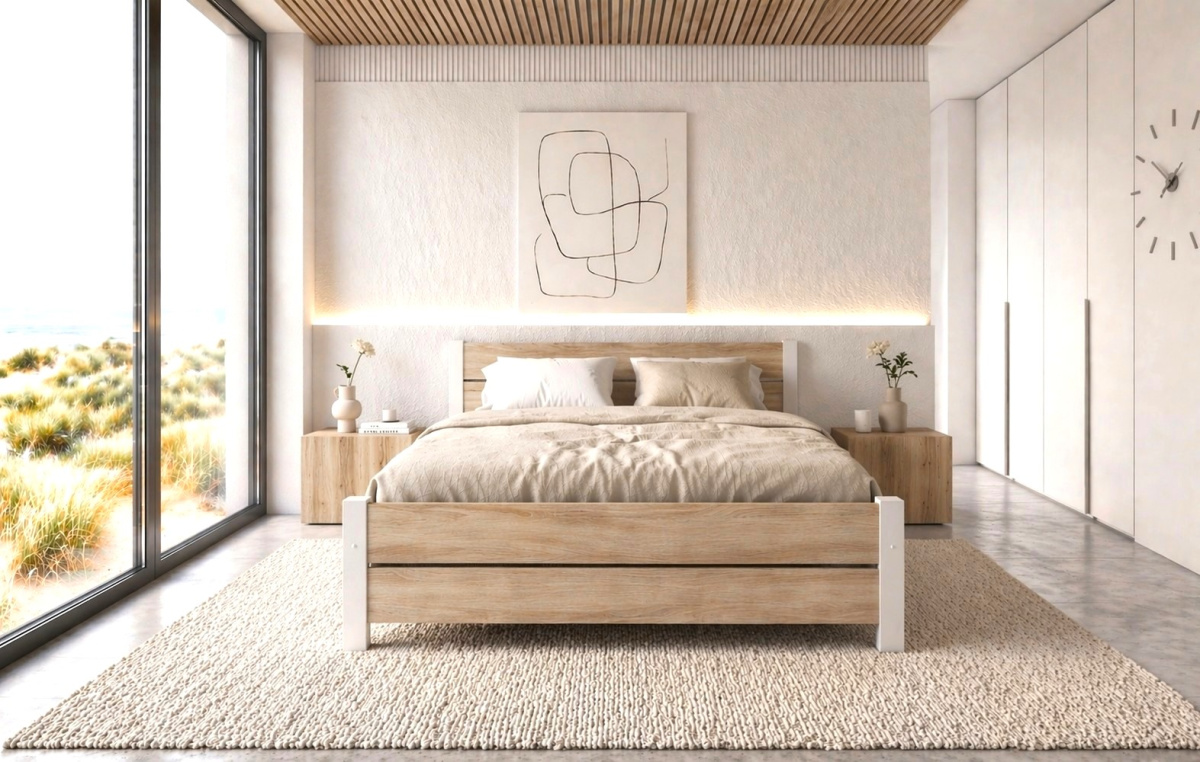 POSTEL Z MASIVU LAURA 120x200 CM BÍLÁ + DUB SONOMA + PĚNOVÁ MATRACE