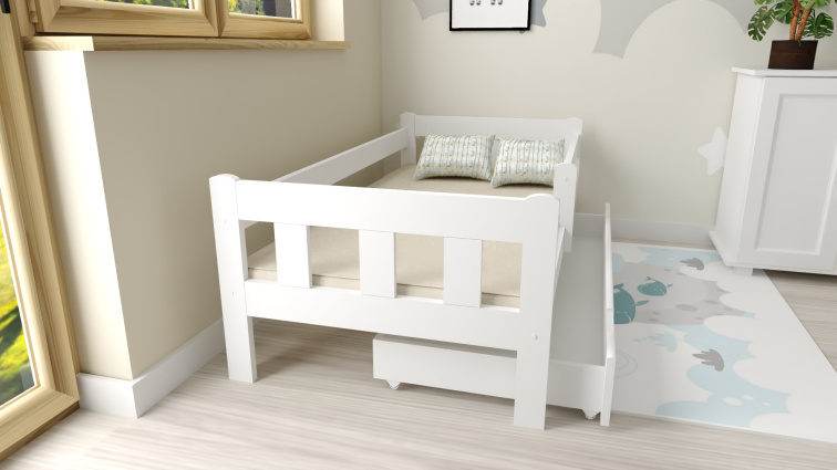 Dětská postel z masivu Martin 80x160 cm bílá + šuplík + pěnová matrace