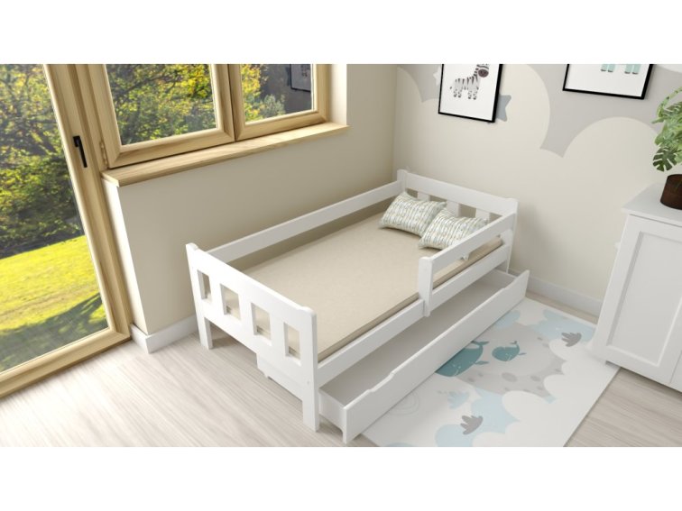 Dětská postel z masivu Martin 80x160 cm bílá + šuplík