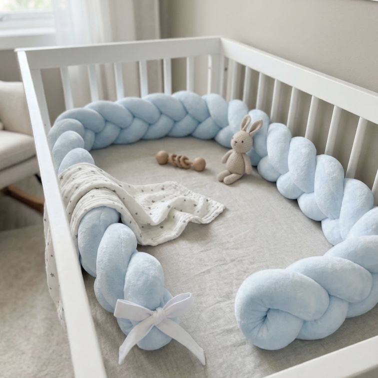 OCHRANNÝ MANTINEL DO DĚTSKÉ POSTÝLKY – VELUROVÝ COP – BABY BLUE 180 cm