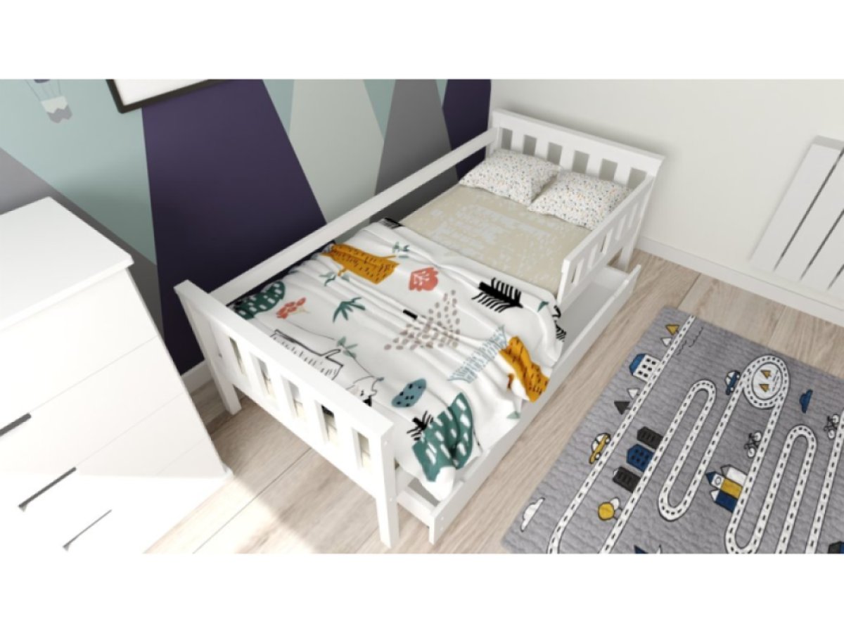 DĚTSKÁ POSTEL Z MASIVU MIKE 80x160 CM – BÍLÁ + ZÁSUVKA + PĚNOVÁ MATRACE + RÁM ZDARMA