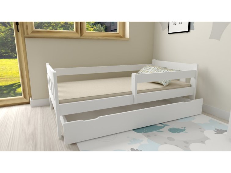 Dětská postel z masivu Martin 80x200 cm bílá + šuplík