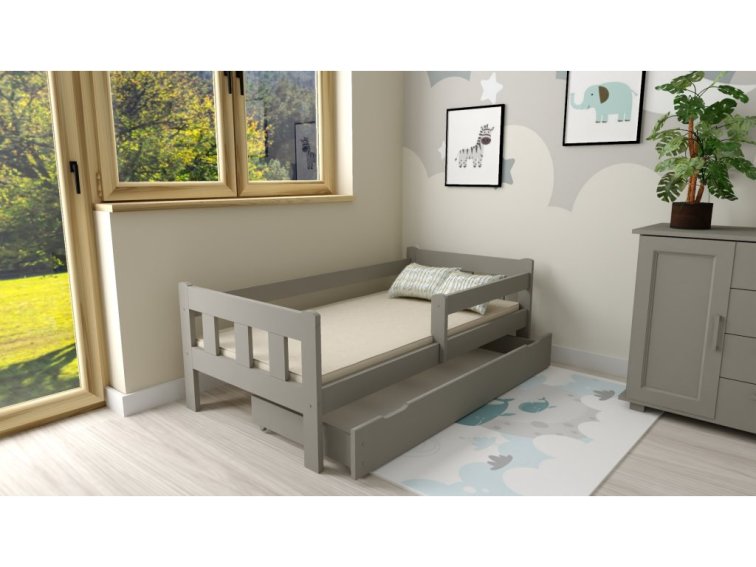 Dětská postel z masivu Martin 80x160 cm Šedá + šuplík