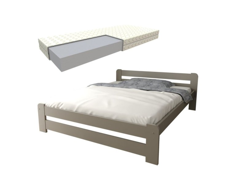 Postel z masivu Euro 160x200 cm šedá + pěnová matrace