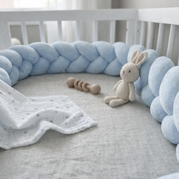OCHRANNÝ MANTINEL DO DĚTSKÉ POSTÝLKY – VELUROVÝ COP – BABY BLUE 200 cm