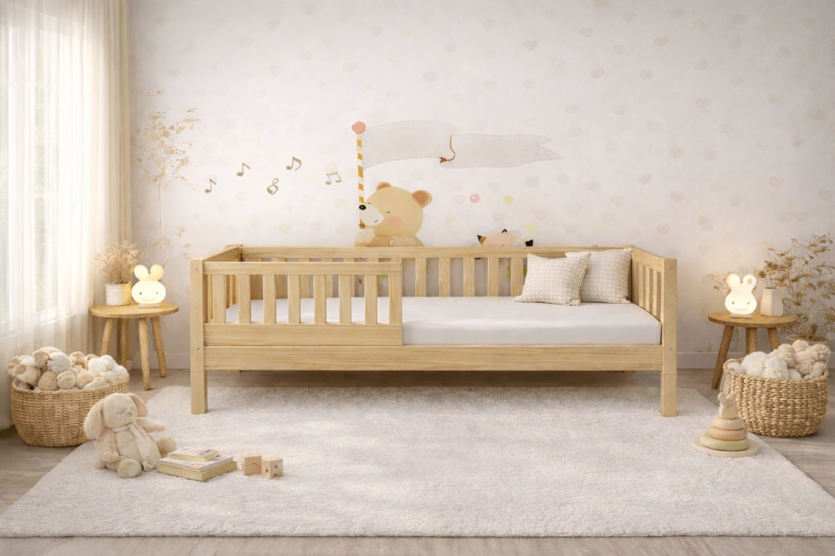 DŘEVĚNÁ MONTESSORI POSTEL LULU PLUS 80x180 BOROVICE + ROŠT ZDARMA