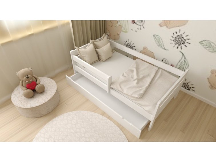 Dětská postel z masivu Eda 80x200 cm bílá + šuplík + pěnová matrace