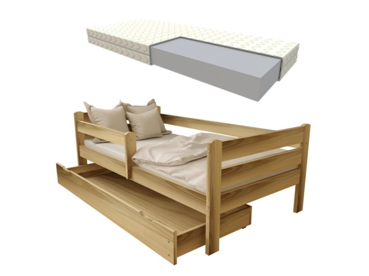 Dětská postel z masivu Eda 80x180 cm Přírodní + šuplík + pěnová matrace