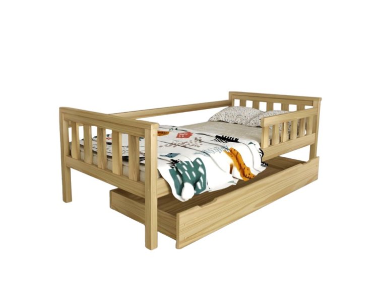 Dětská postel z masivu Mike 90x200 cm Přírodní + šuplík