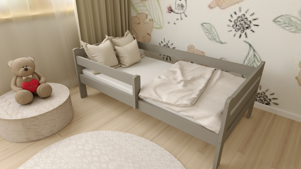 DĚTSKÁ POSTEL Z MASIVU EDA 80x160 CM – ŠEDÁ + PĚNOVÁ MATRACE + ROŠT ZDARMA