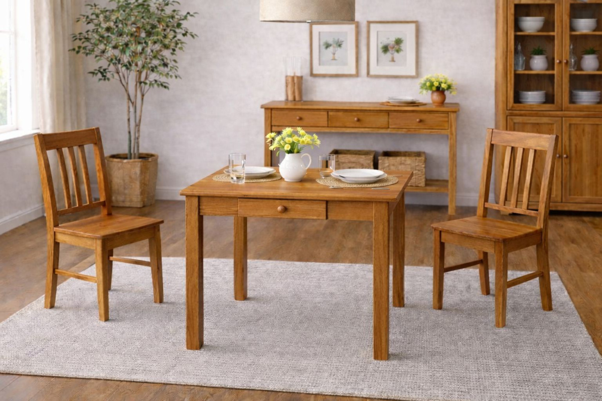 DŘEVĚNÝ STŮL SE ZÁSUVKOU Z BOROVICE 60x60 – DUB