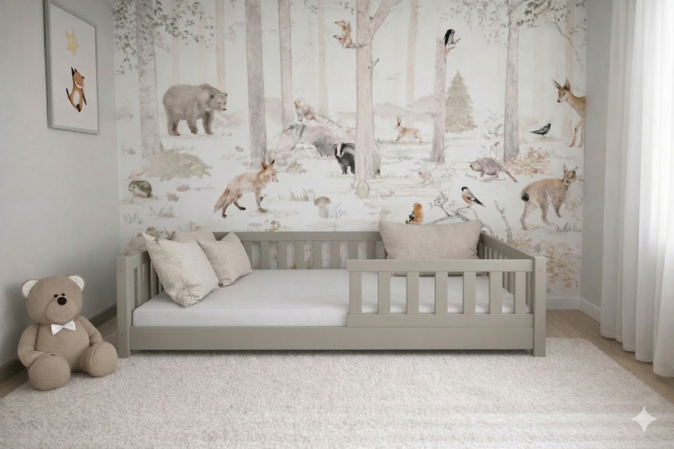 DĚTSKÁ POSTEL MONTESSORI ŠEDÁ 90x200 + RÁM ZDARMA