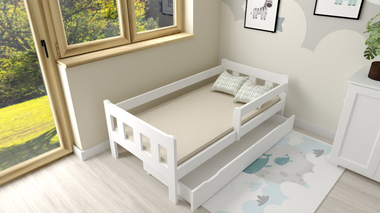 Dětská postel z masivu Martin 90x200 cm bílá + šuplík + pěnová matrace