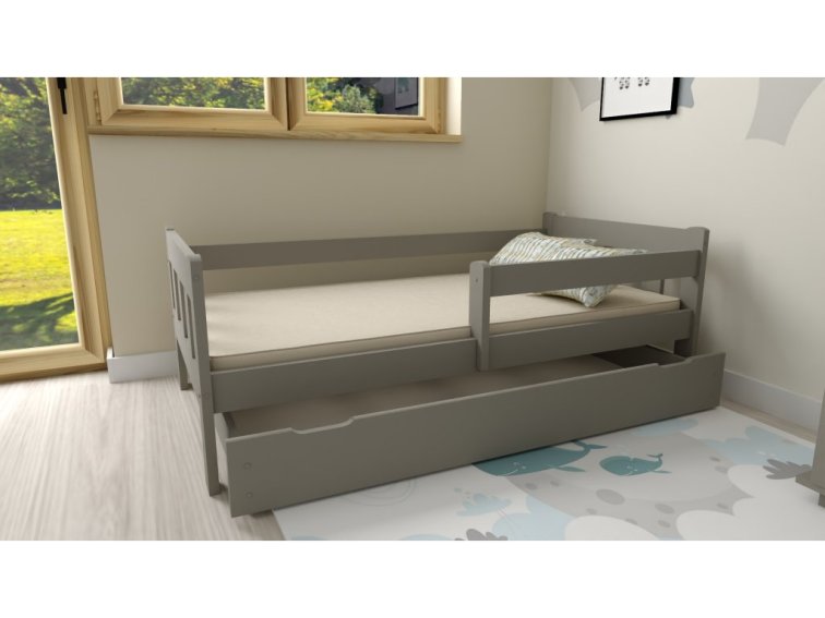 Dětská postel z masivu Martin 90x200 cm Šedá + šuplík