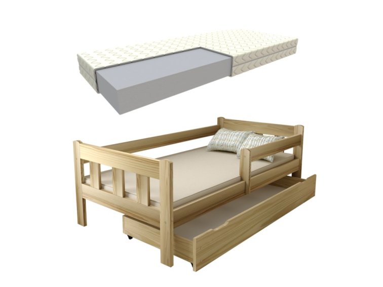 Dětská postel z masivu Martin 80x180 cm Přírodní + šuplík + pěnová matrace