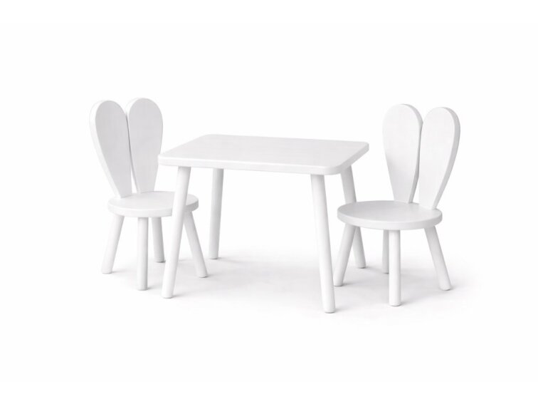 Dětský set z masivního bukového dřeva, bílá barva – stůl + 2 židličky
